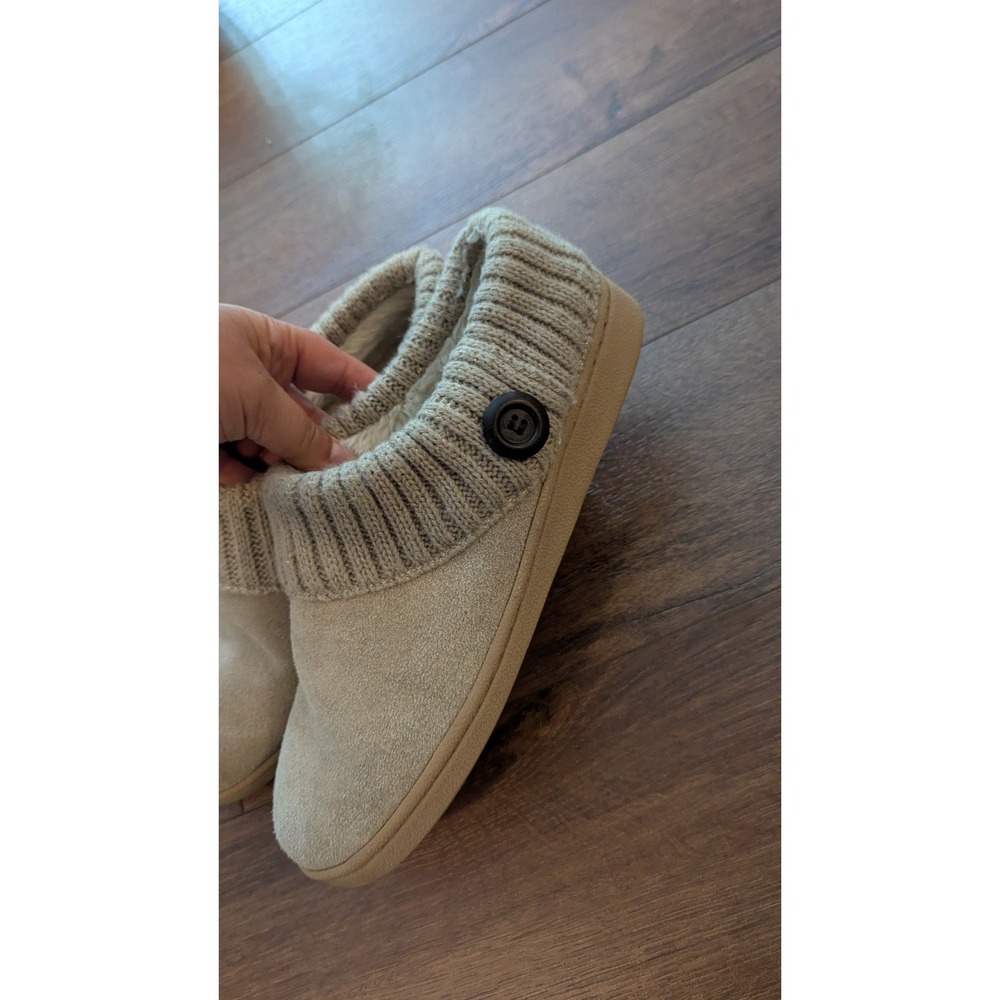 Clarks Womens Tan Suede Knit Collar Faux Fur Lined Slipper Booties Size 10M - Picture 6 of 6